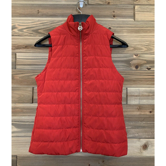 MICHAEL KORS Crimson Red Full Zip Quilted Vest Jacket with Pockets Women's Sz XS - Picture 1 of 12